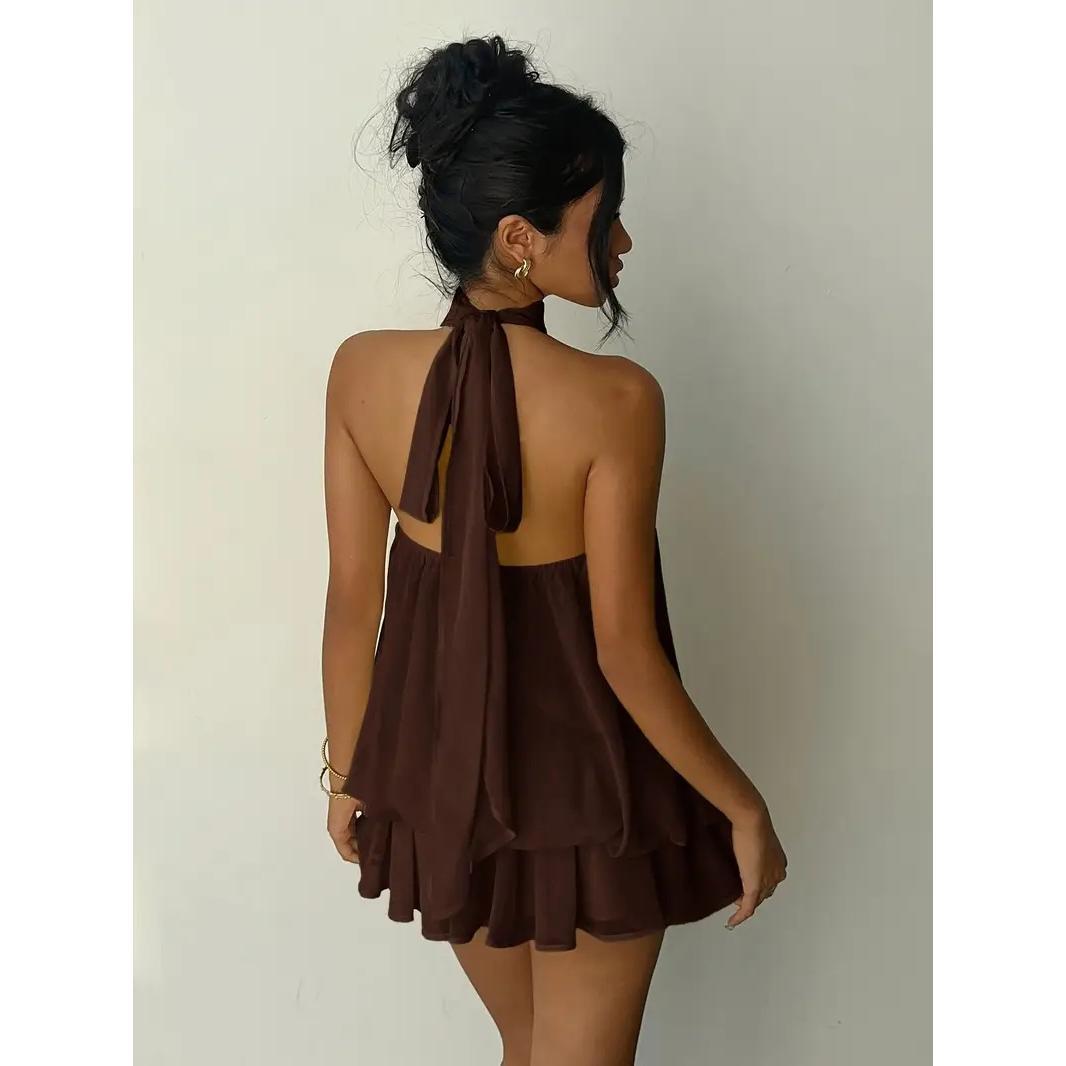Chic Halter Neck Flowy Mini Dress
