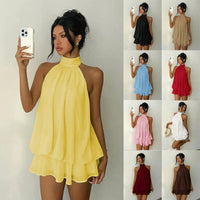 Chic Halter Neck Flowy Mini Dress
