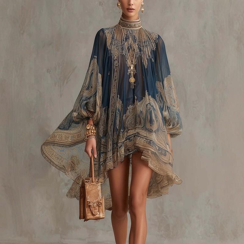 The Aura Paisley Flowing Chiffon Mini Dress