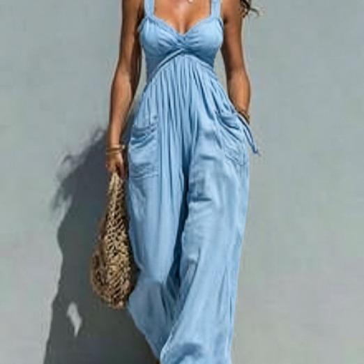 Women's Boho Lace Trim Wide-Leg Jumpsuit