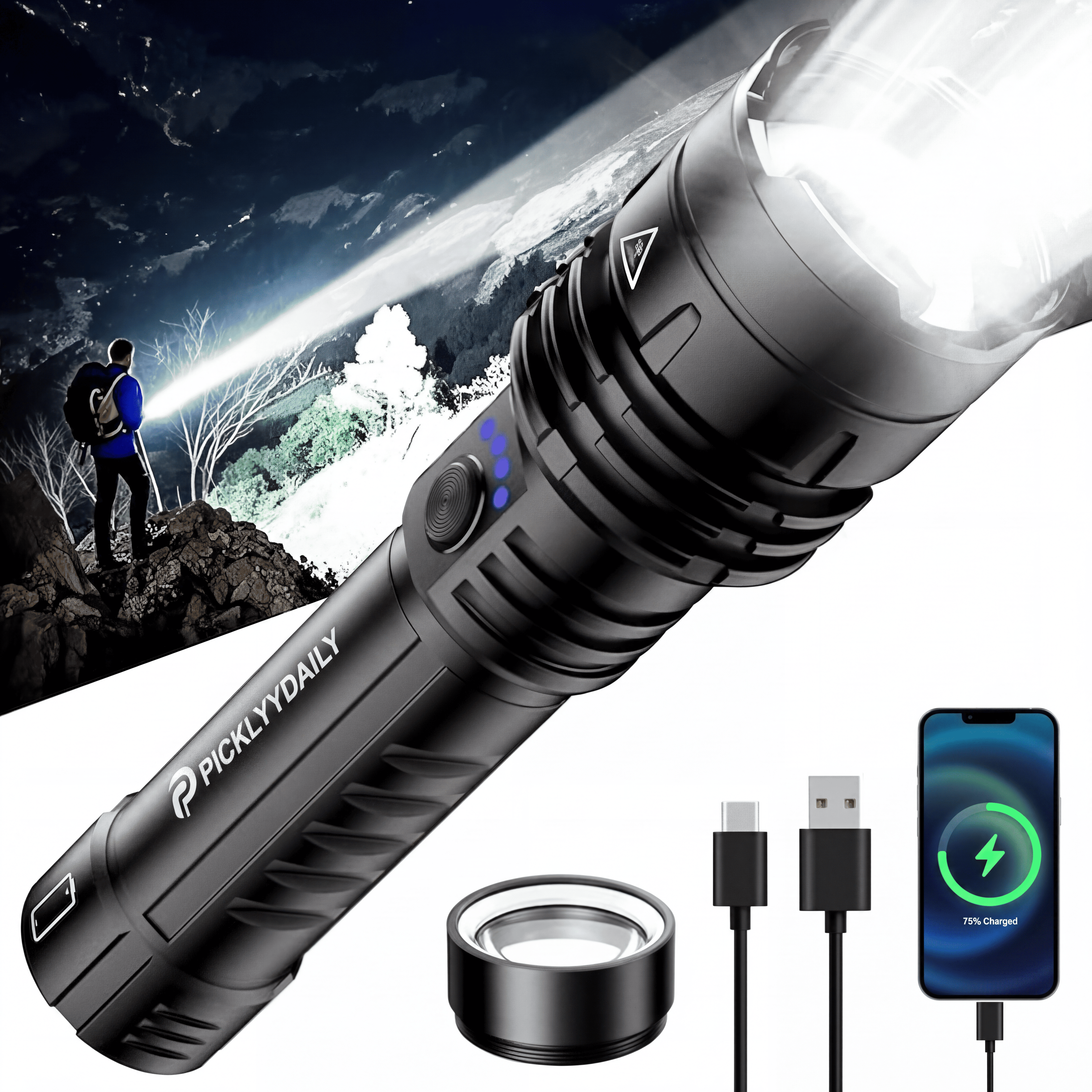 Picklyydaily High-Lumen Tactical Flashlight