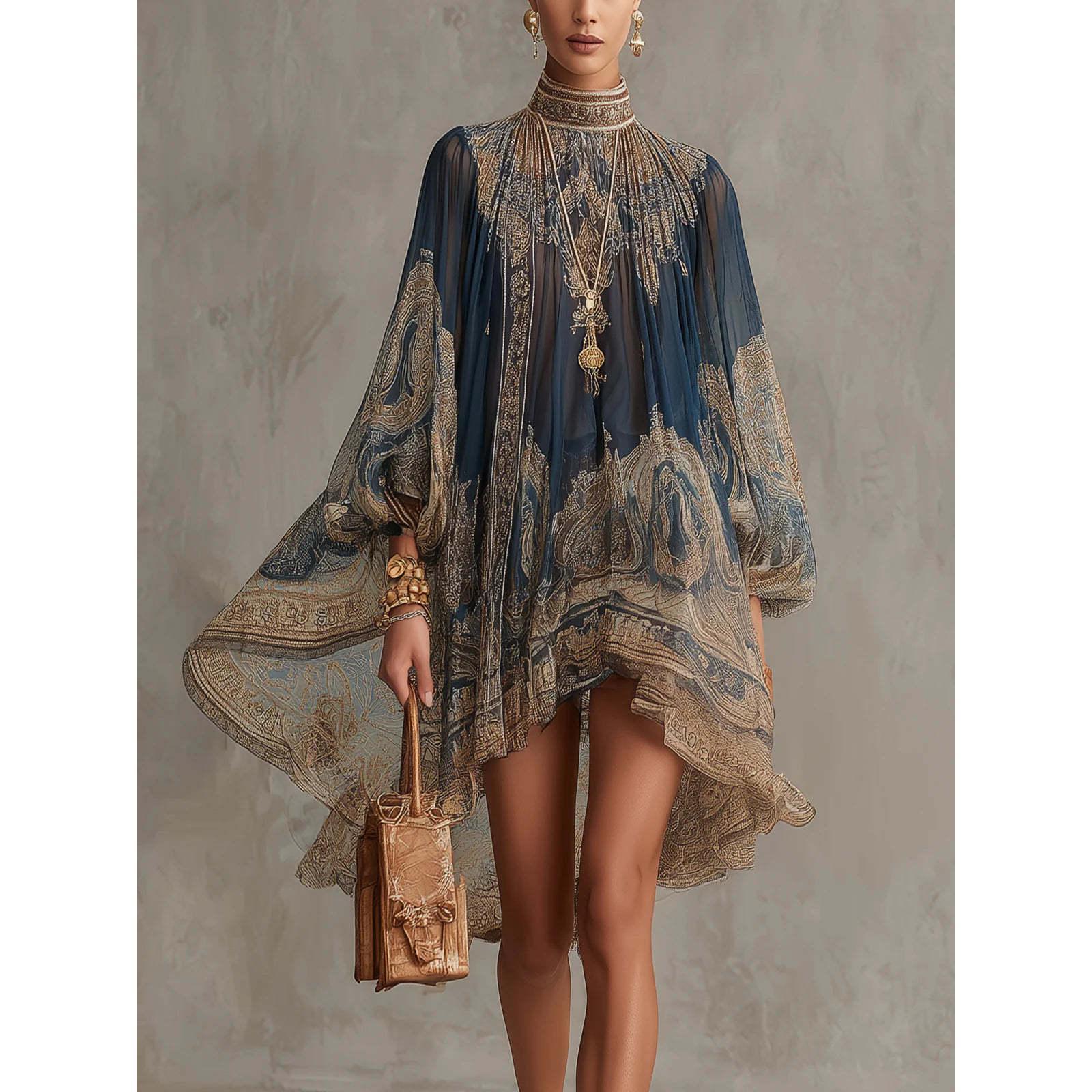 The Aura Paisley Flowing Chiffon Mini Dress