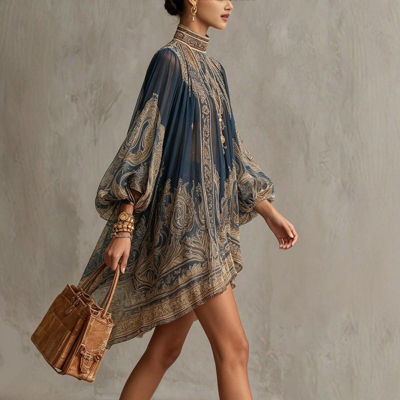 The Aura Paisley Flowing Chiffon Mini Dress