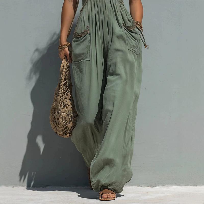Women's Boho Lace Trim Wide-Leg Jumpsuit