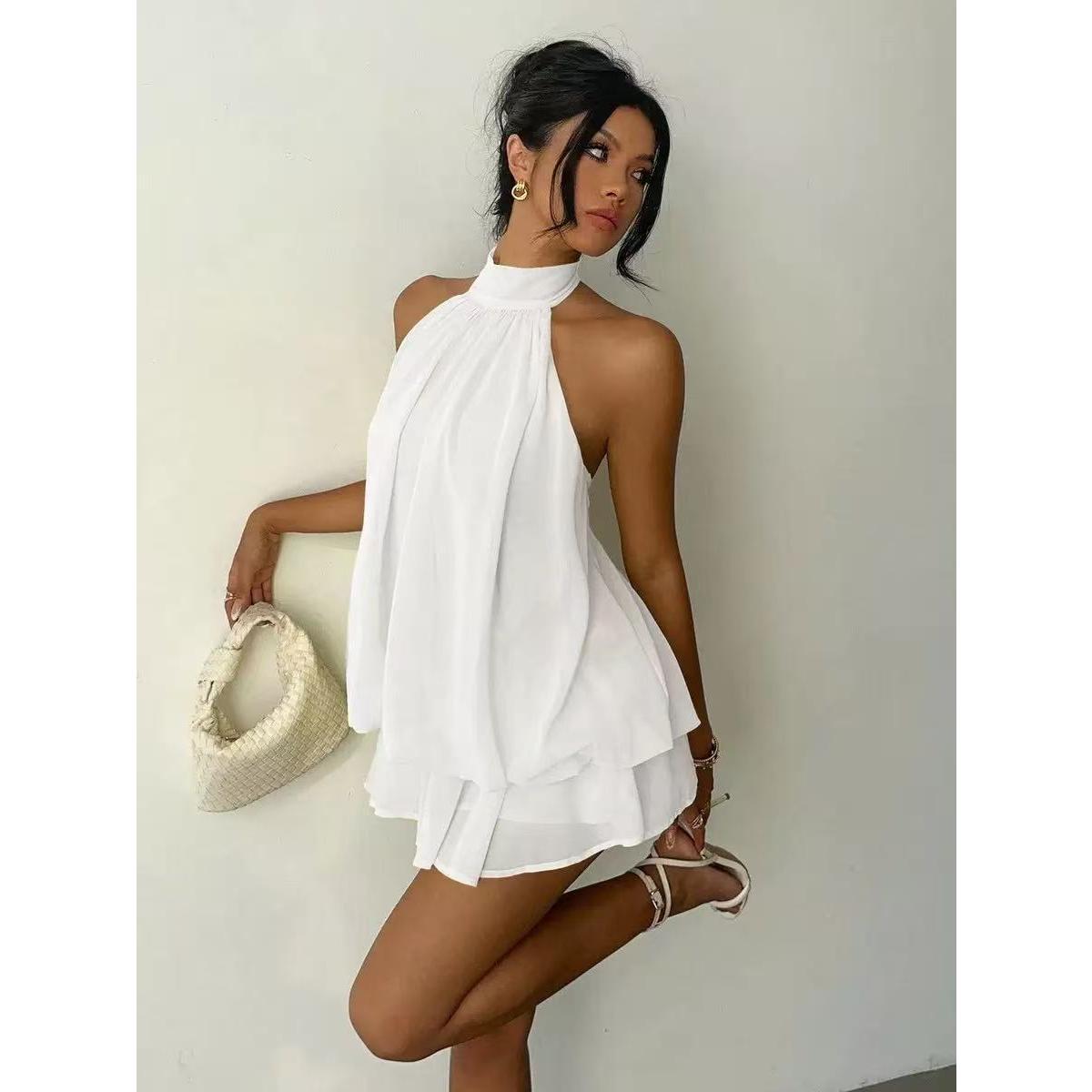 Chic Halter Neck Flowy Mini Dress