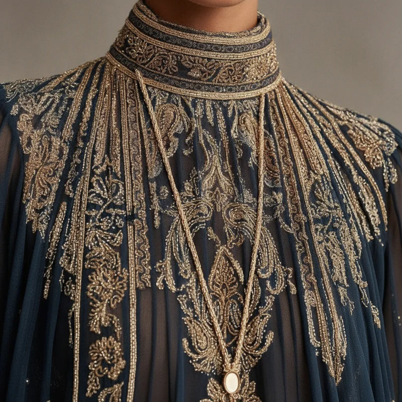 Embroidered High Collar